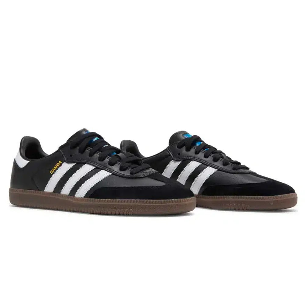 Adidas Samba OG Black Gum angled view – full-grain leather sneakers, EU sizes 35–42, Pakistan