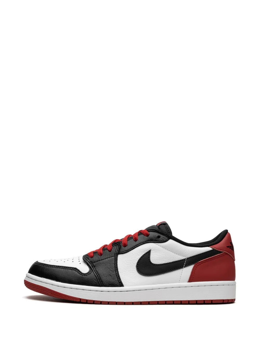 Air Jordan 1 Low Black Red upper detail – genuine leather Nike sneakers in Pakistan