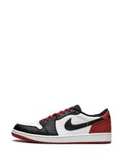 Air Jordan 1 Low Black Red upper detail – genuine leather Nike sneakers in Pakistan