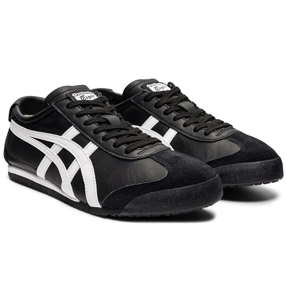 Onitsuka Tiger MEXICO 66 Black White front angle – men's sneakers sizes 39–45 Pakistan